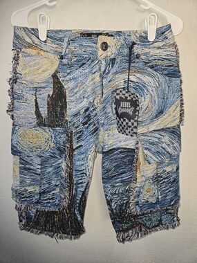 Rebel Vengeance 'Starry Night' Tapestry Shorts - Blue/Yellow
